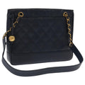 CHANEL Matelasse Chain Shoulder Bag Caviar Skin Navy Gold CC ep6286