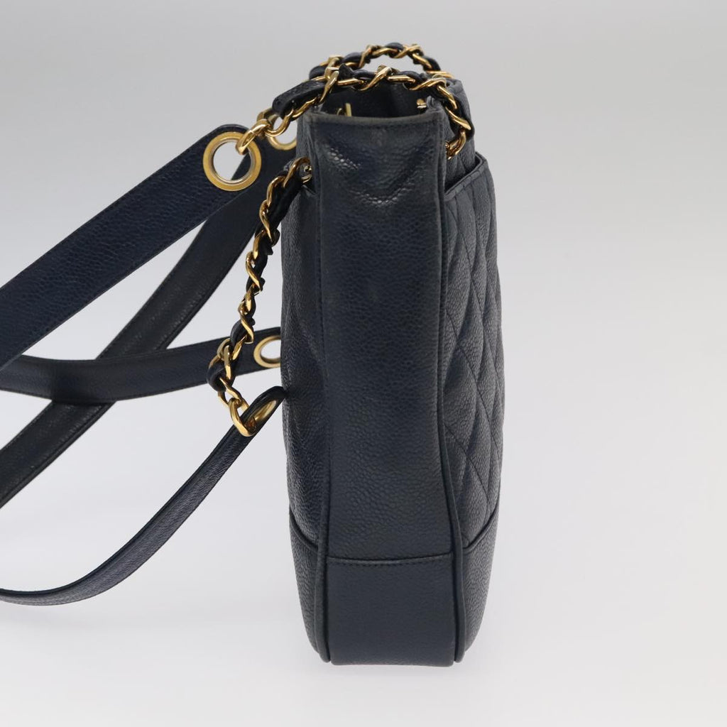 CHANEL Matelasse Chain Shoulder Bag Caviar Skin Navy Gold CC ep6286