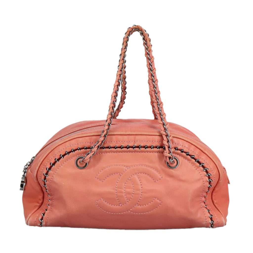 CHANEL COCO Mark Chain Hand Bag Leather Pink Silver CC ep6290