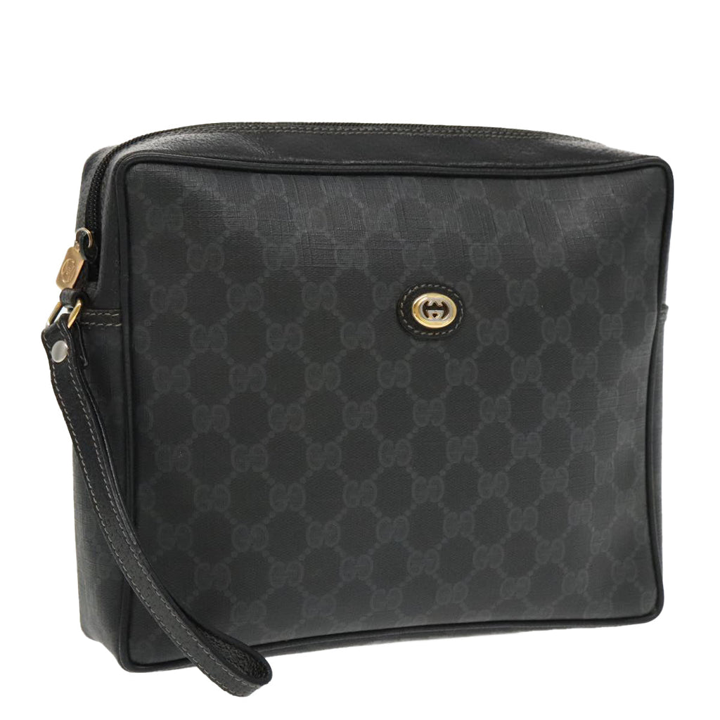 GUCCI GG Supreme Clutch Bag PVC Black Gold 156 01 033 ep6292