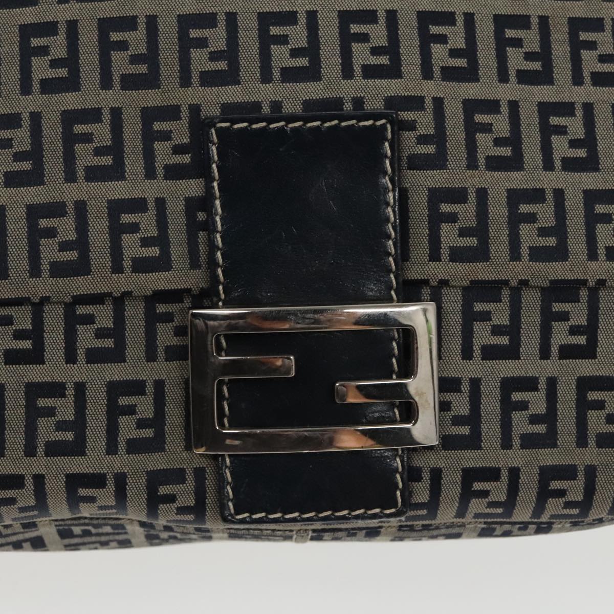 FENDI Zucchino Canvas Mamma Baguette Shoulder Bag Navy Silver ep6302