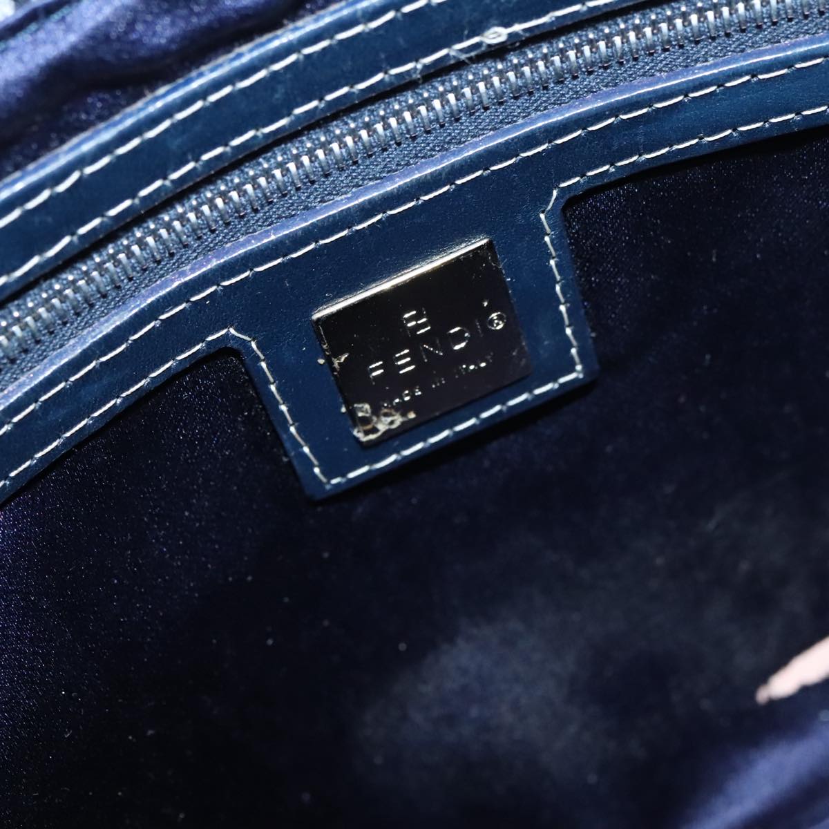 FENDI Zucchino Canvas Mamma Baguette Shoulder Bag Navy Silver ep6302