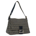 FENDI Zucchino Canvas Mamma Baguette Shoulder Bag Navy Silver ep6302