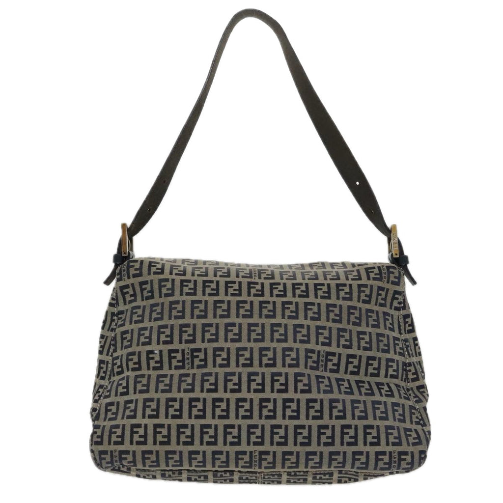 FENDI Zucchino Canvas Mamma Baguette Shoulder Bag Navy Silver ep6302