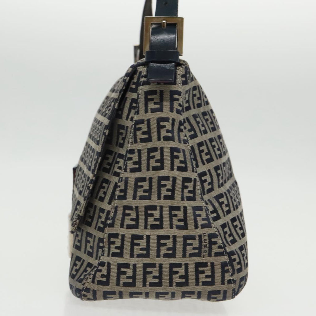 FENDI Zucchino Canvas Mamma Baguette Shoulder Bag Navy Silver ep6302