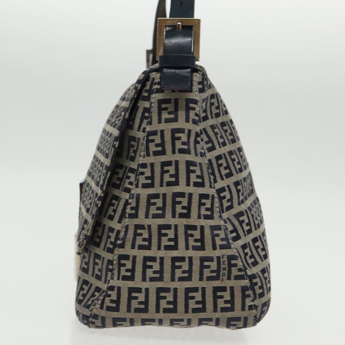 FENDI Zucchino Canvas Mamma Baguette Shoulder Bag Navy Silver ep6302