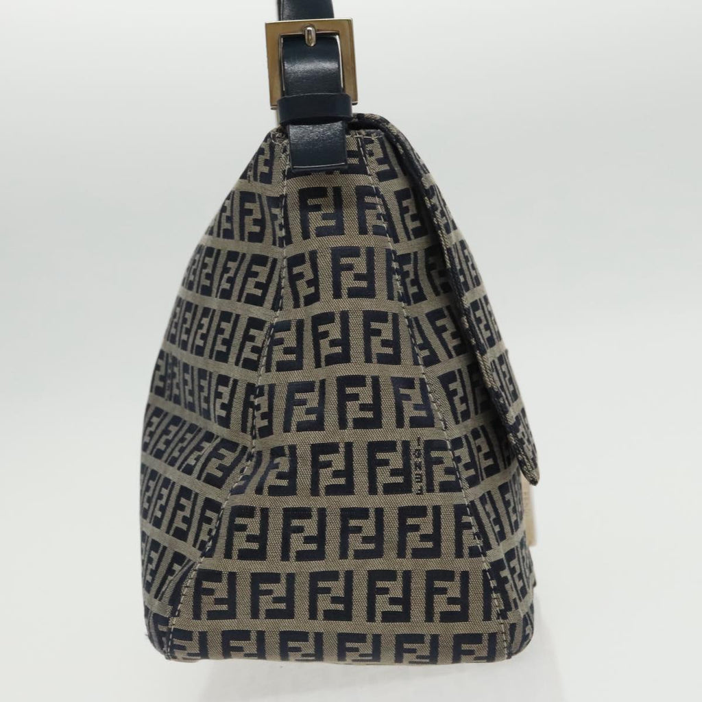 FENDI Zucchino Canvas Mamma Baguette Shoulder Bag Navy Silver ep6302