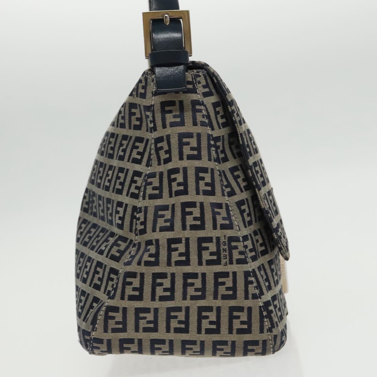 FENDI Zucchino Canvas Mamma Baguette Shoulder Bag Navy Silver ep6302