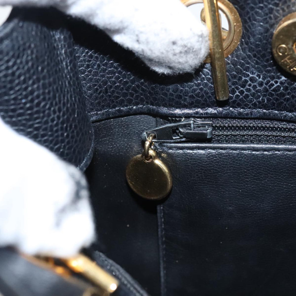 CHANEL COCO Mark Chain Tote Bag Caviar Skin Black Gold CC ep6304