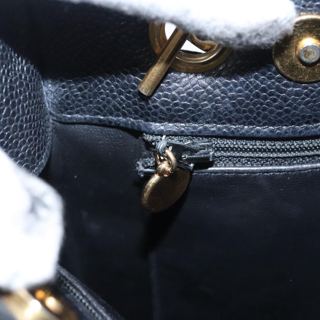 CHANEL COCO Mark Chain Tote Bag Caviar Skin Black Gold CC ep6304