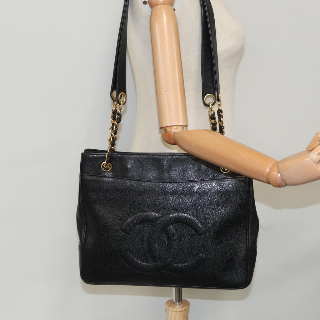 CHANEL COCO Mark Chain Tote Bag Caviar Skin Black Gold CC ep6304