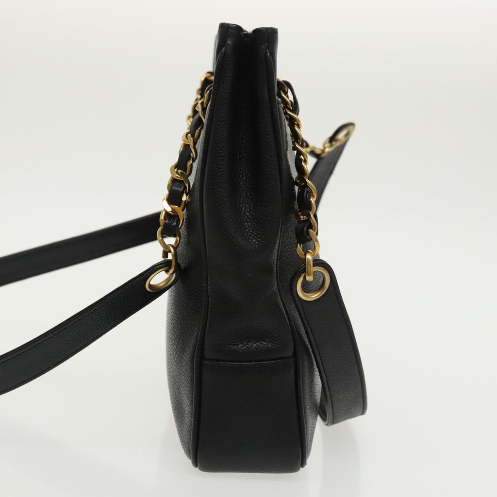 CHANEL COCO Mark Chain Tote Bag Caviar Skin Black Gold CC ep6304