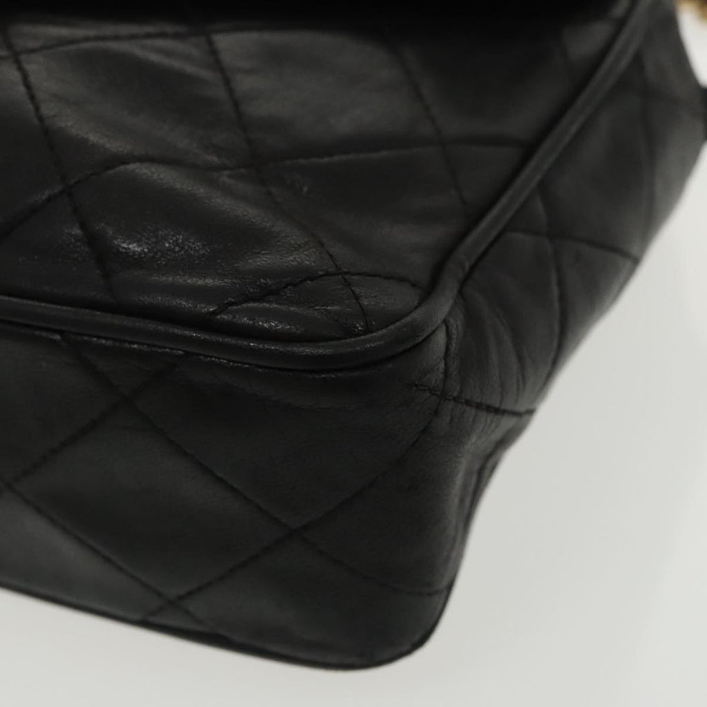 CHANEL Matelasse Chain Shoulder Bag Lamb Skin Black Gold CC ep6305