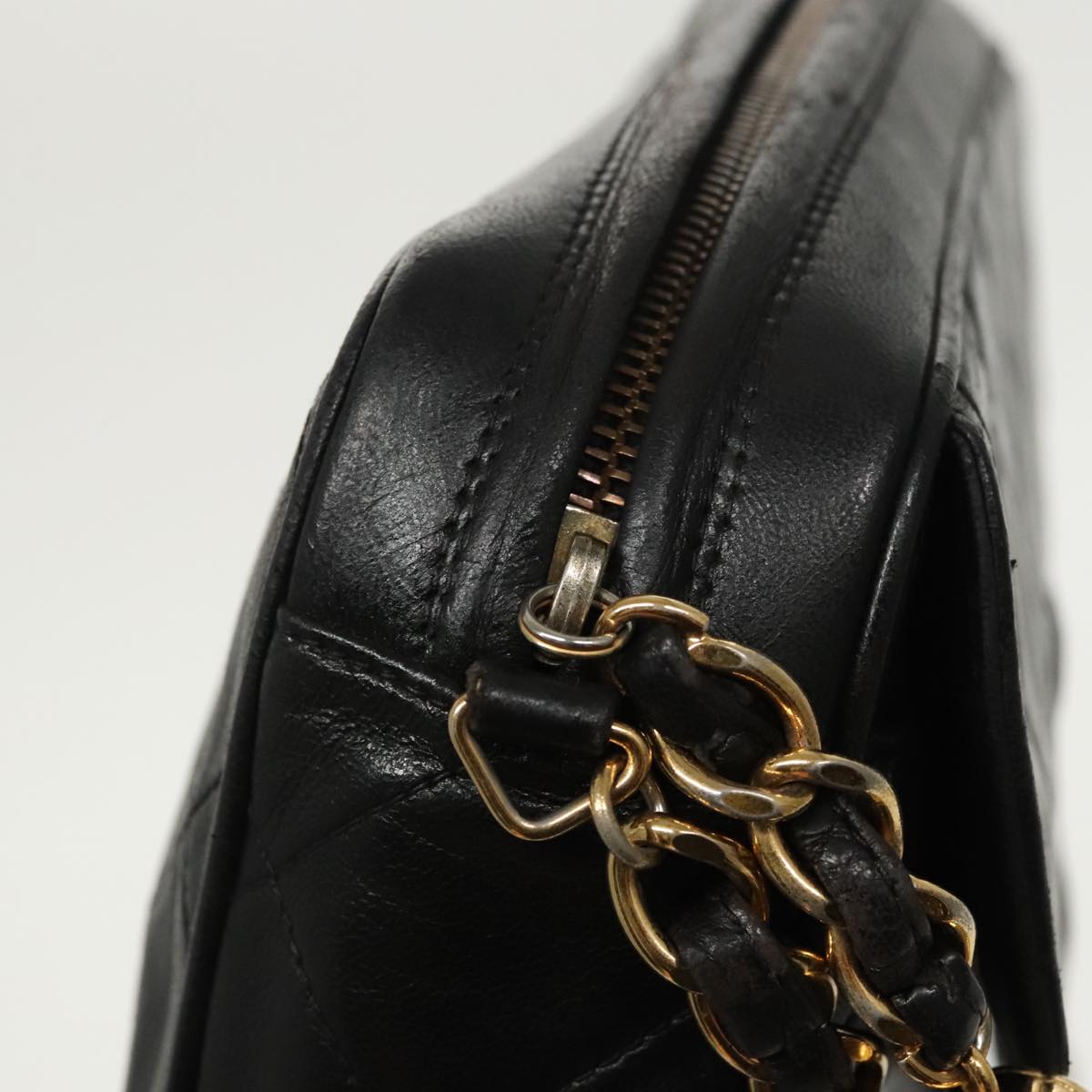 CHANEL Matelasse Chain Shoulder Bag Lamb Skin Black Gold CC ep6305