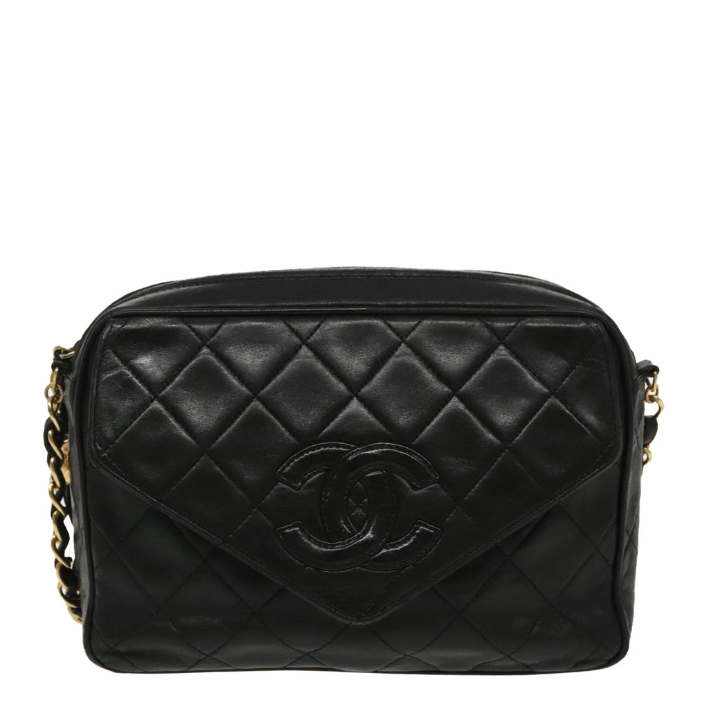 CHANEL Matelasse Chain Shoulder Bag Lamb Skin Black Gold CC ep6305