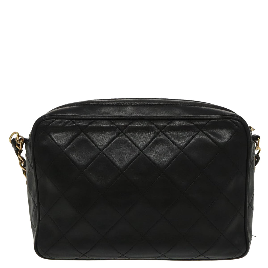 CHANEL Matelasse Chain Shoulder Bag Lamb Skin Black Gold CC ep6305