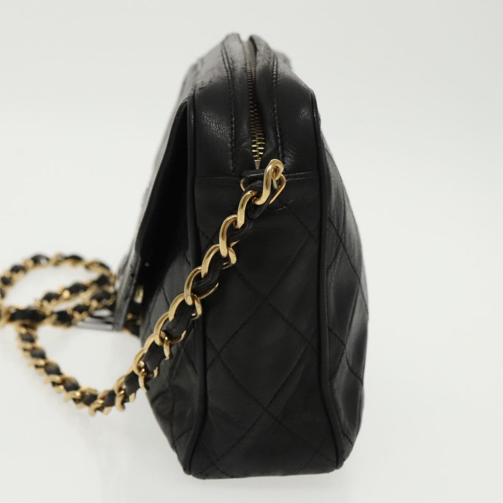CHANEL Matelasse Chain Shoulder Bag Lamb Skin Black Gold CC ep6305