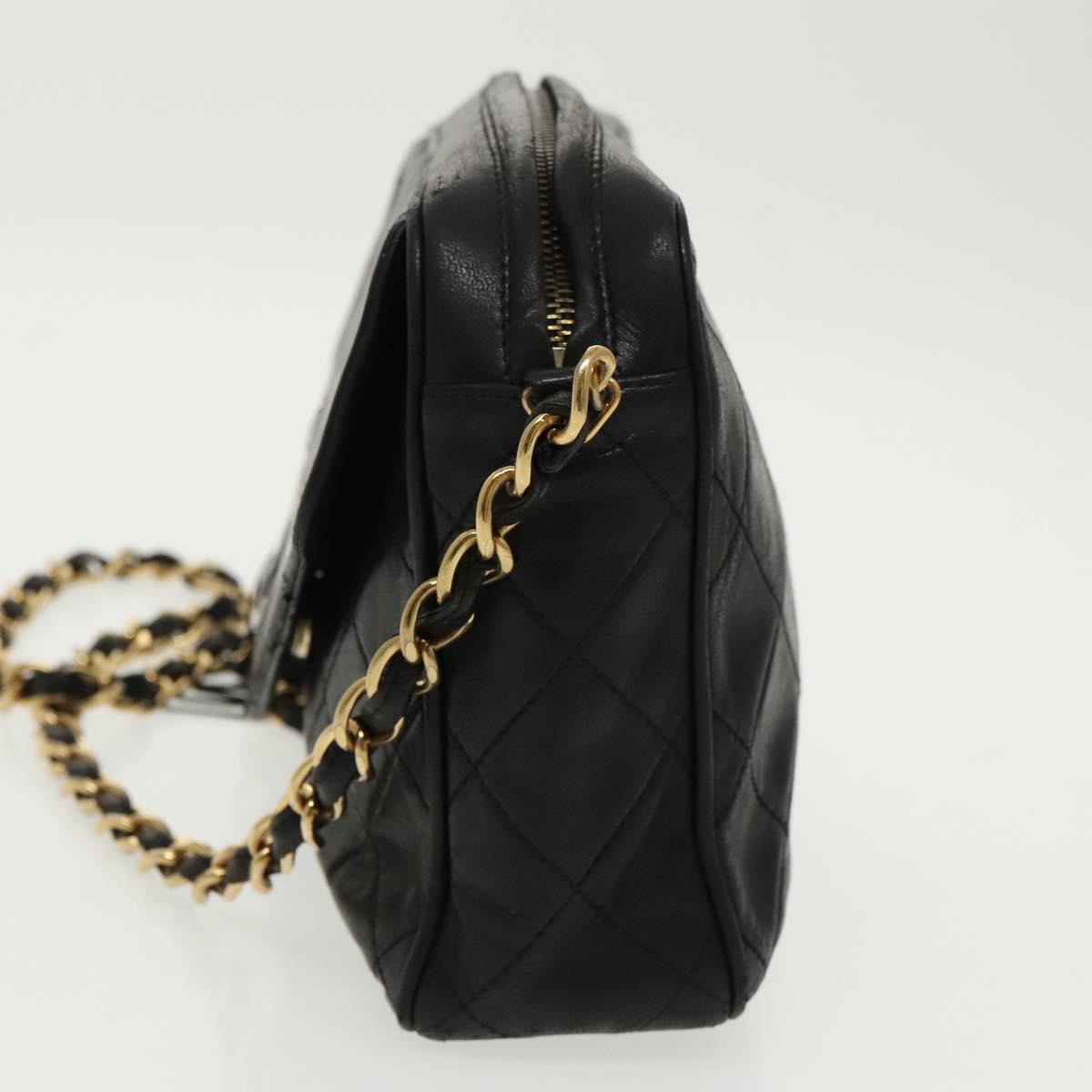 CHANEL Matelasse Chain Shoulder Bag Lamb Skin Black Gold CC ep6305