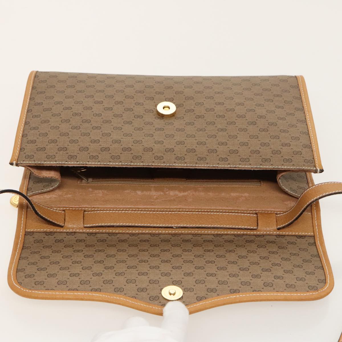 GUCCI Micro GG Supreme Shoulder Bag PVC Beige Gold ep6309