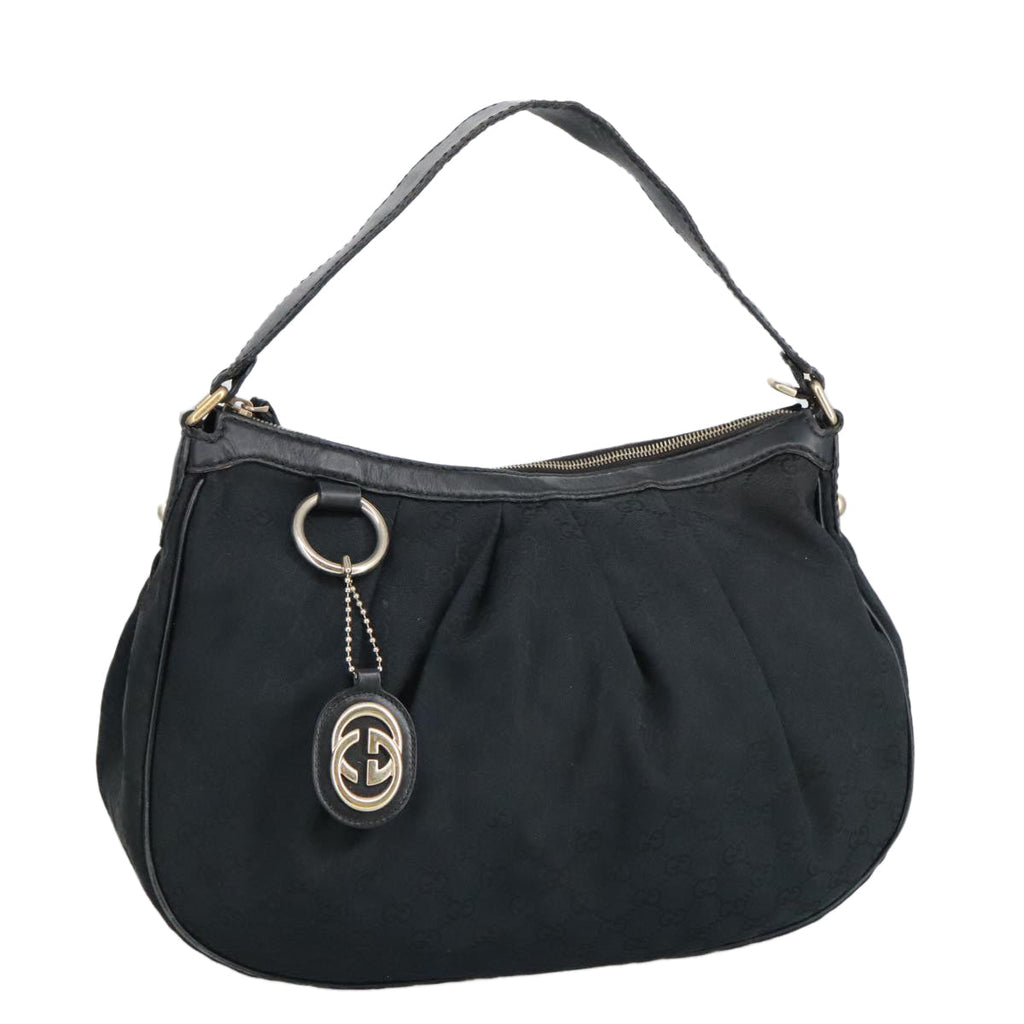 GUCCI GG Canvas Shoulder Bag Black Gold 232955 ep6310