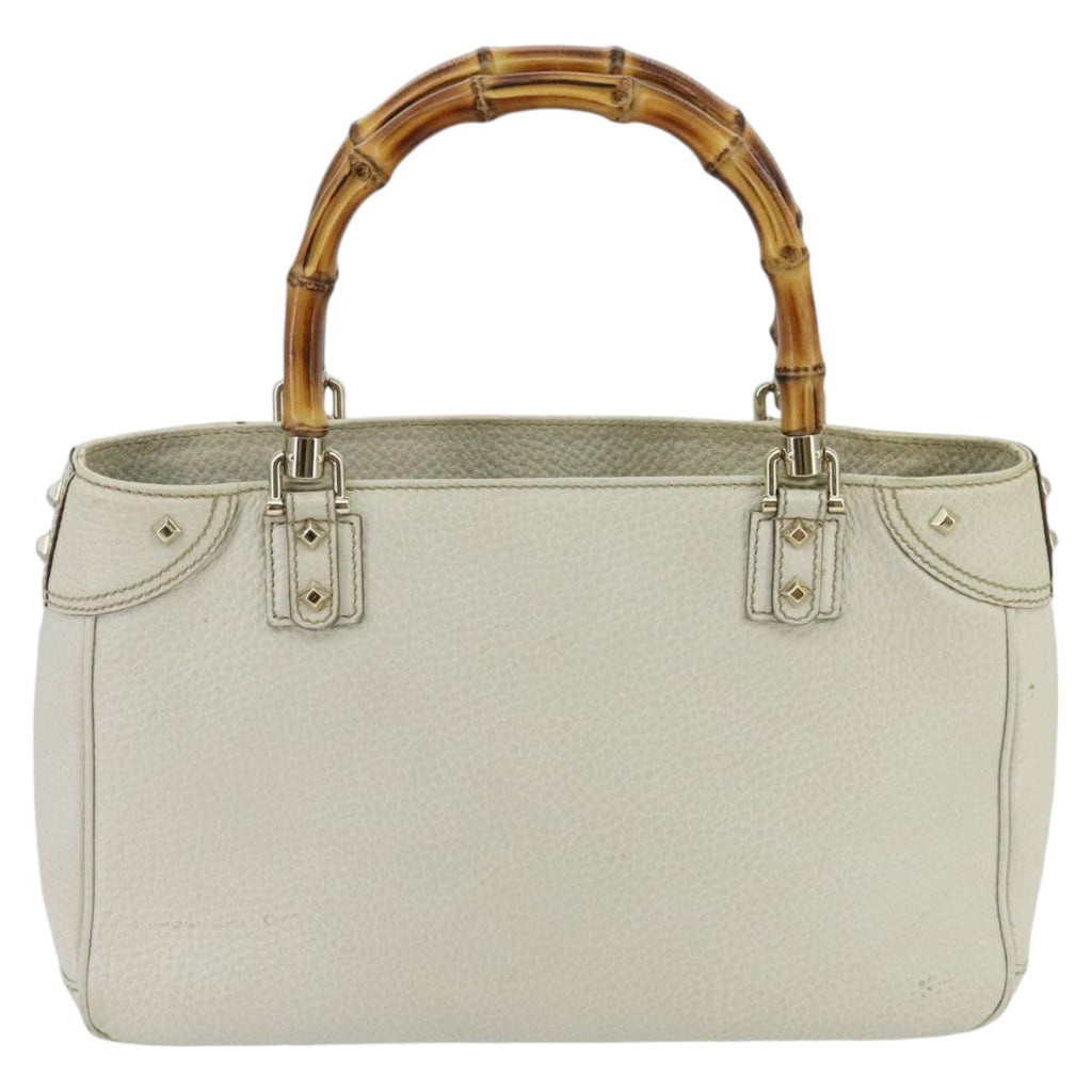 GUCCI Bamboo Hand Bag Leather White Gold 137381 ep6322