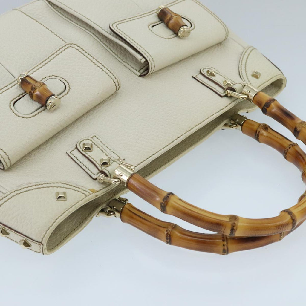 GUCCI Bamboo Hand Bag Leather White Gold 137381 ep6322