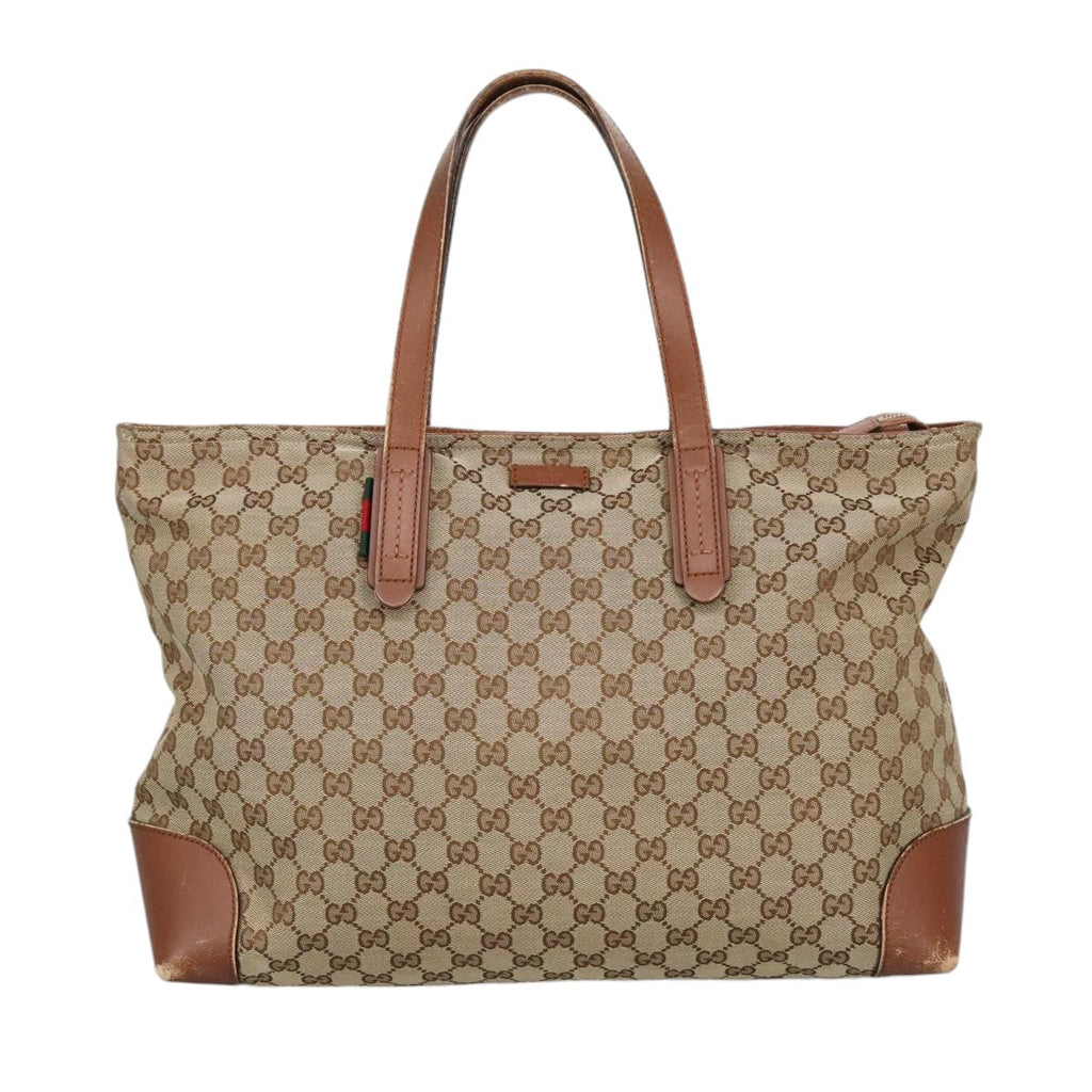 GUCCI GG Canvas Tote Bag Beige Silver 308928 ep6333