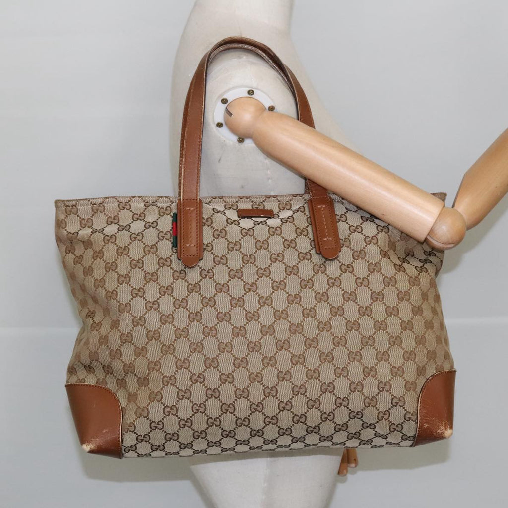 GUCCI GG Canvas Tote Bag Beige Silver 308928 ep6333