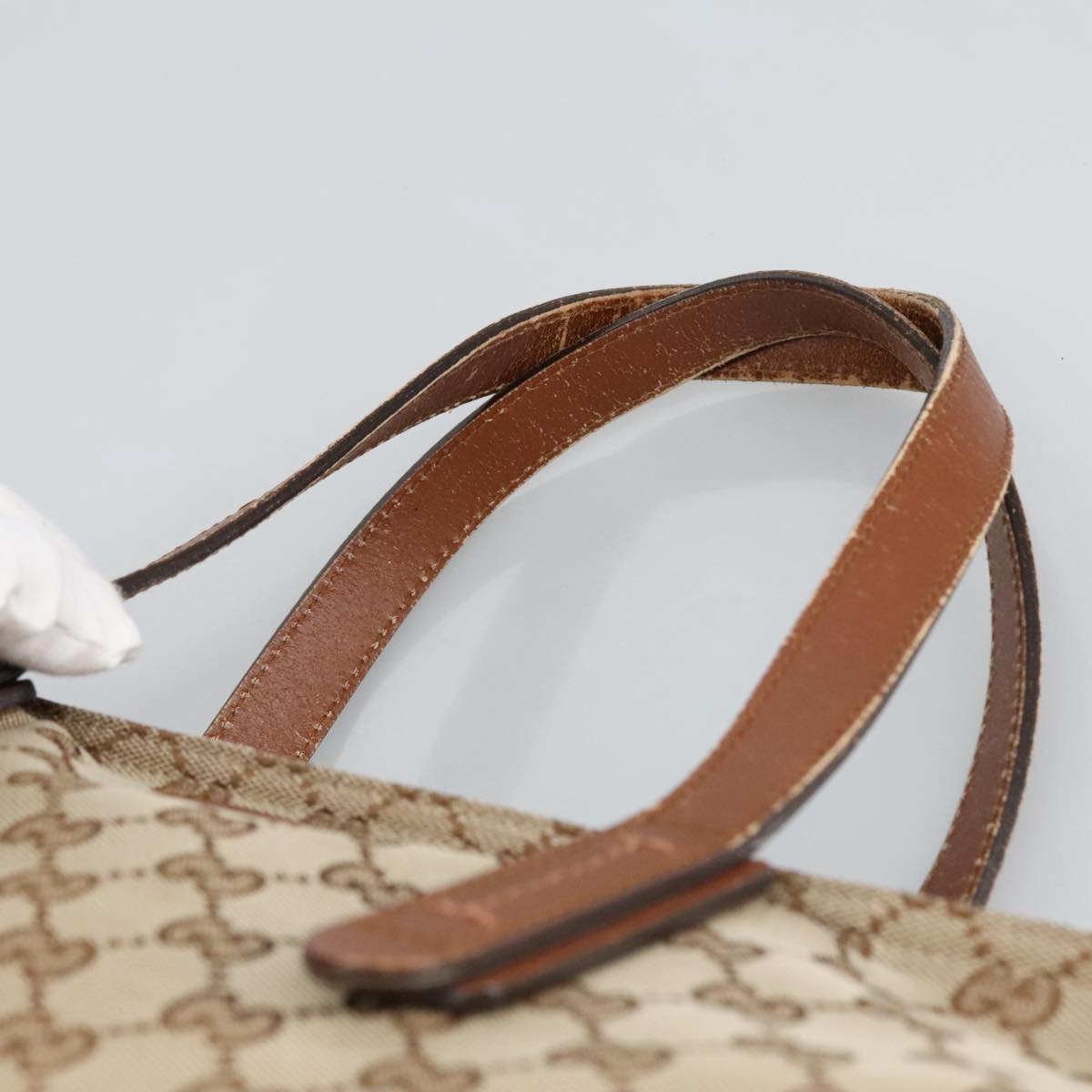 GUCCI GG Canvas Tote Bag Beige Silver 308928 ep6333