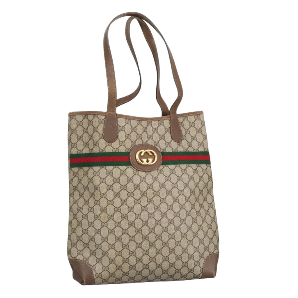 GUCCI GG Supreme Web Sherry Line Interlocking Tote Bag PVC Beige ep6353