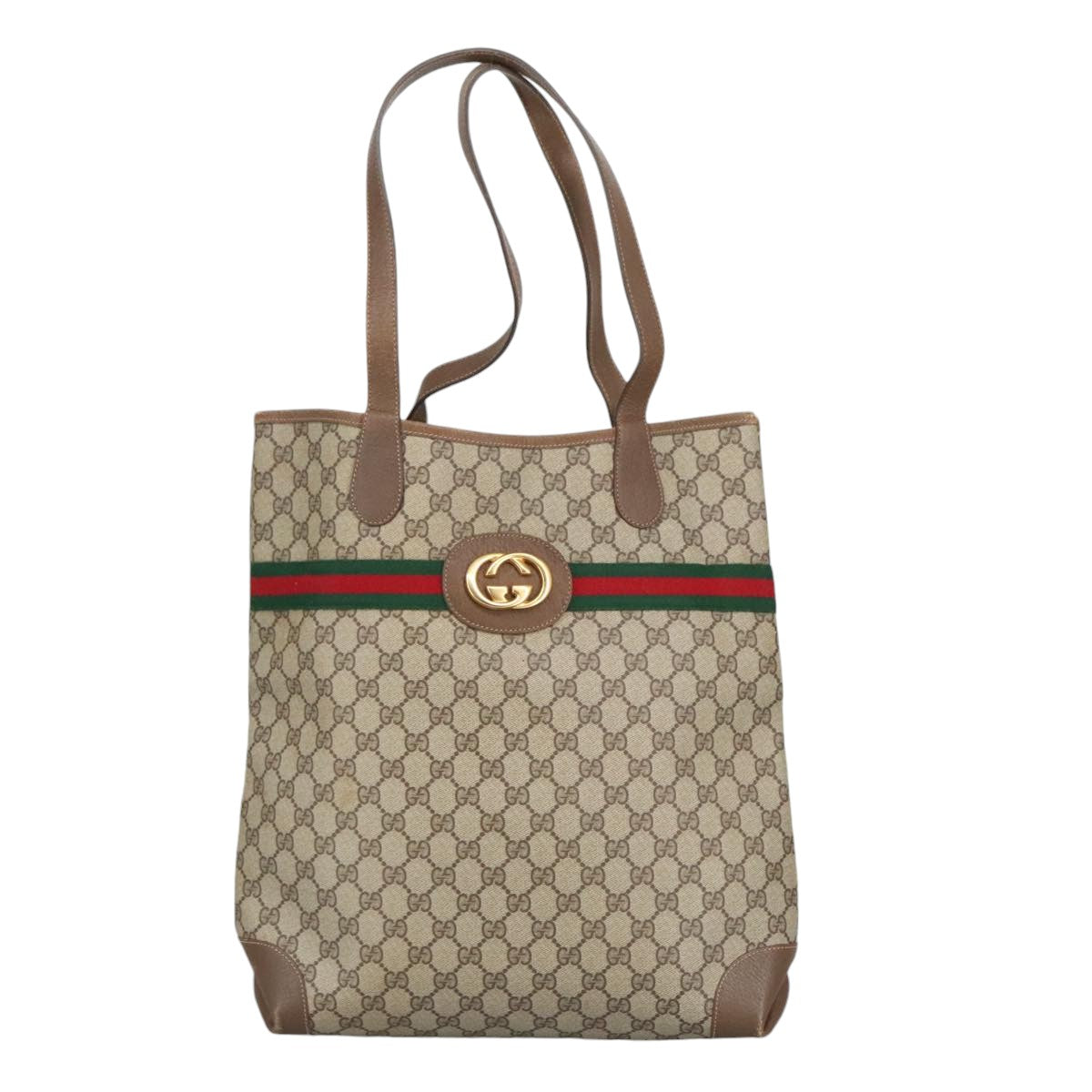GUCCI GG Supreme Web Sherry Line Interlocking Tote Bag PVC Beige ep6353