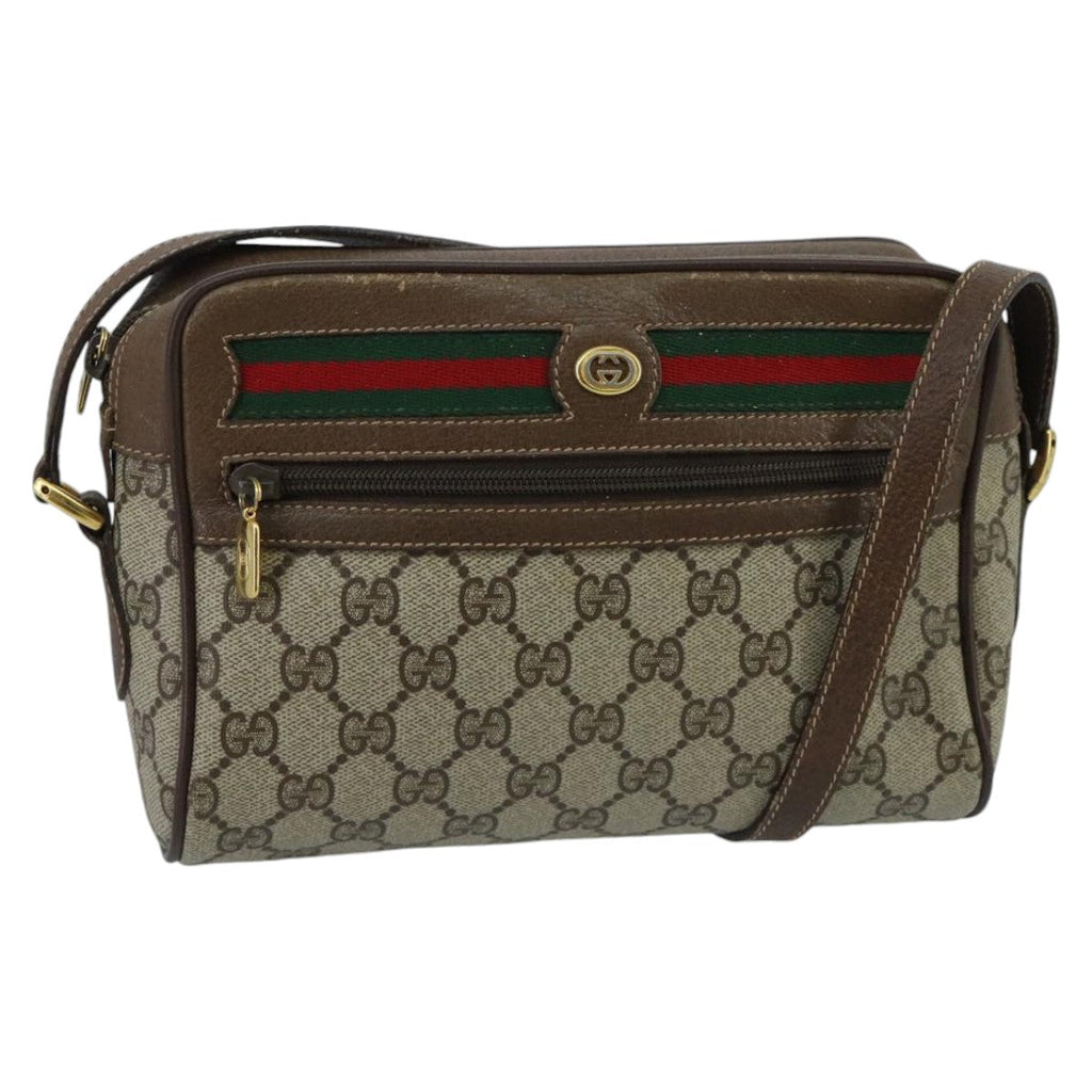 GUCCI GG Supreme Web Sherry Line Shoulder Bag PVC Beige Red Green ep6358