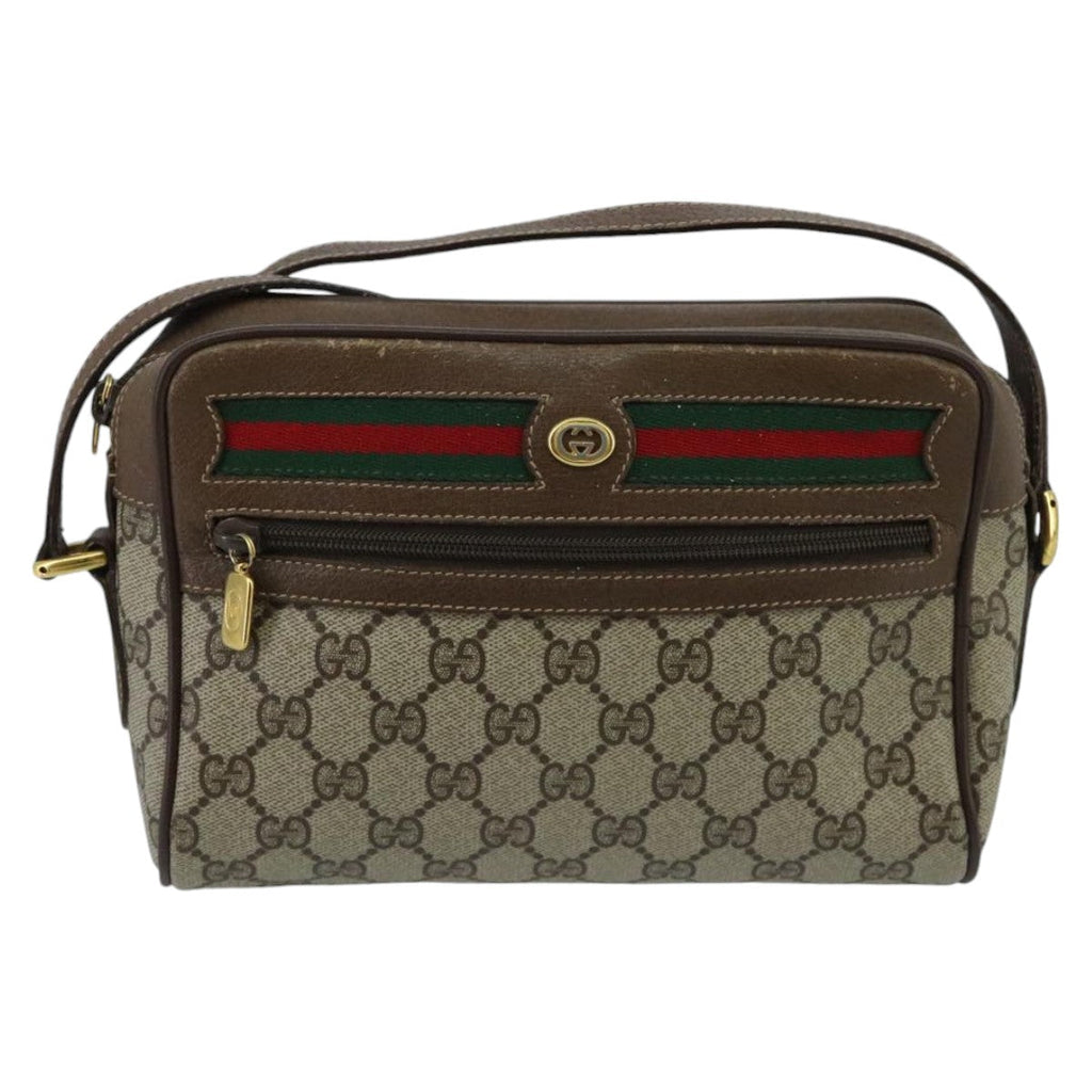 GUCCI GG Supreme Web Sherry Line Shoulder Bag PVC Beige Red Green ep6358