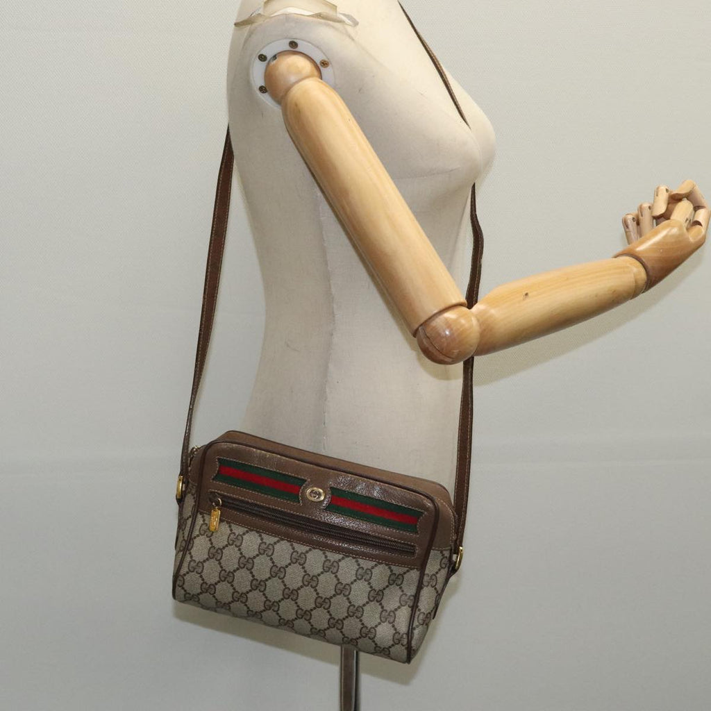 GUCCI GG Supreme Web Sherry Line Shoulder Bag PVC Beige Red Green ep6358