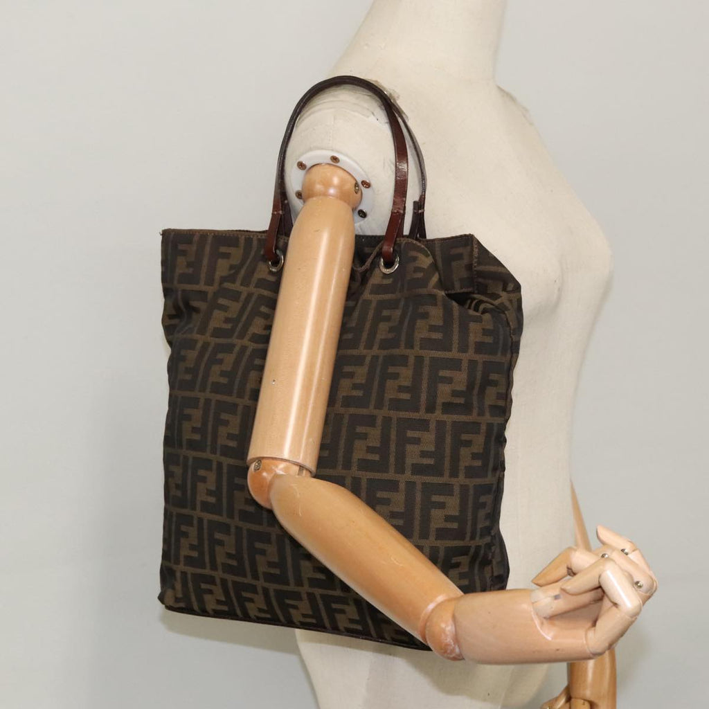 FENDI Zucca Canvas Tote Bag Brown Black Silver ep6371