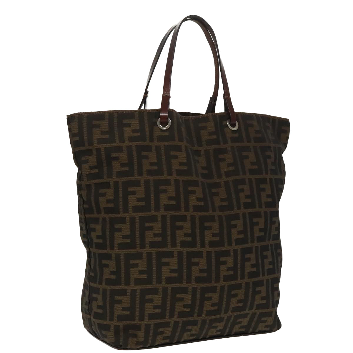 FENDI Zucca Canvas Tote Bag Brown Black Silver ep6371