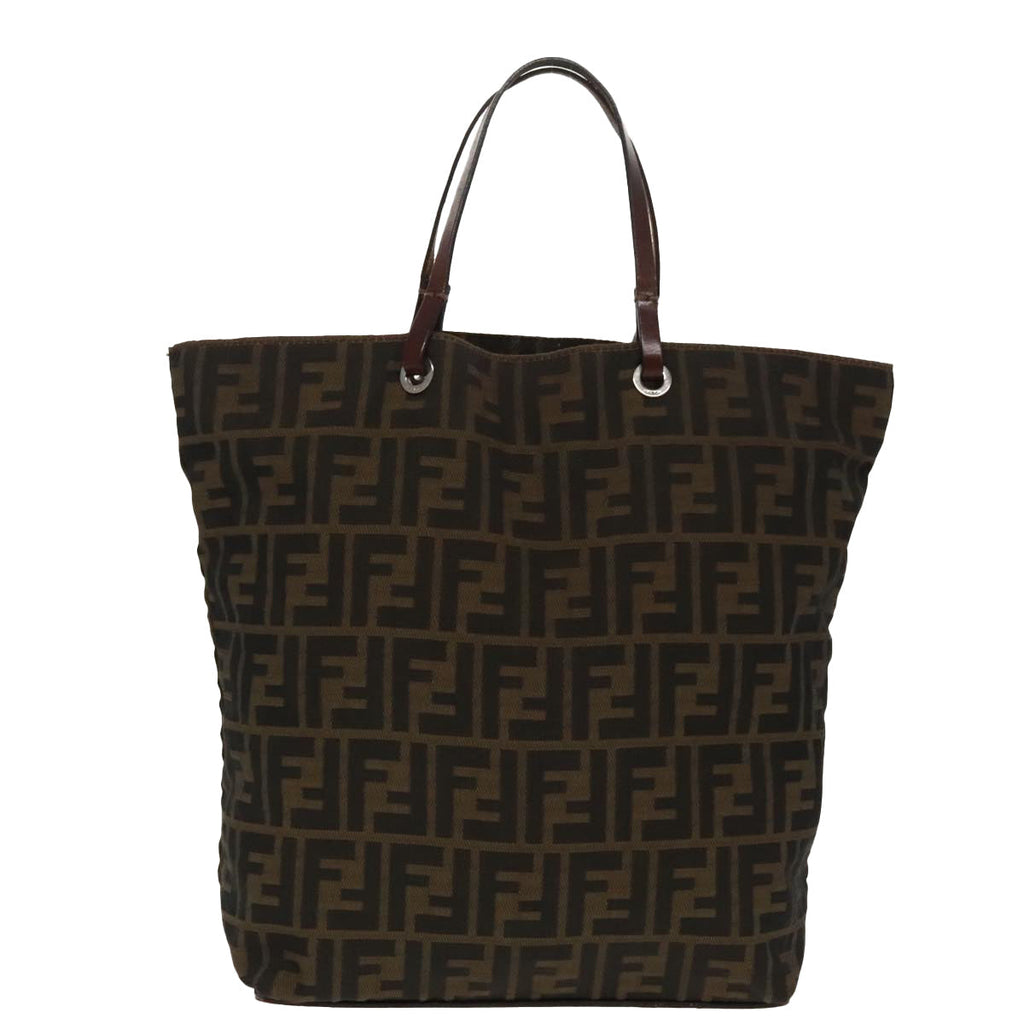 FENDI Zucca Canvas Tote Bag Brown Black Silver ep6371