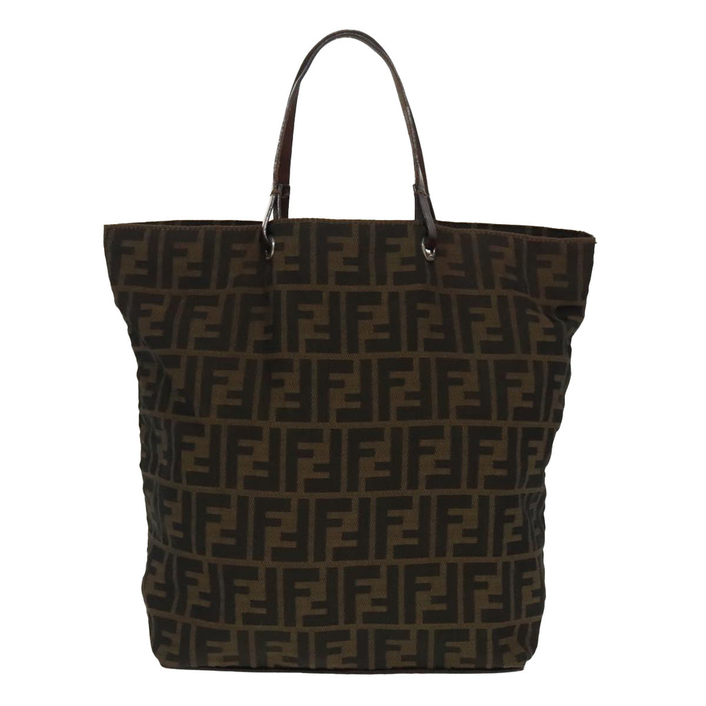 FENDI Zucca Canvas Tote Bag Brown Black Silver ep6371