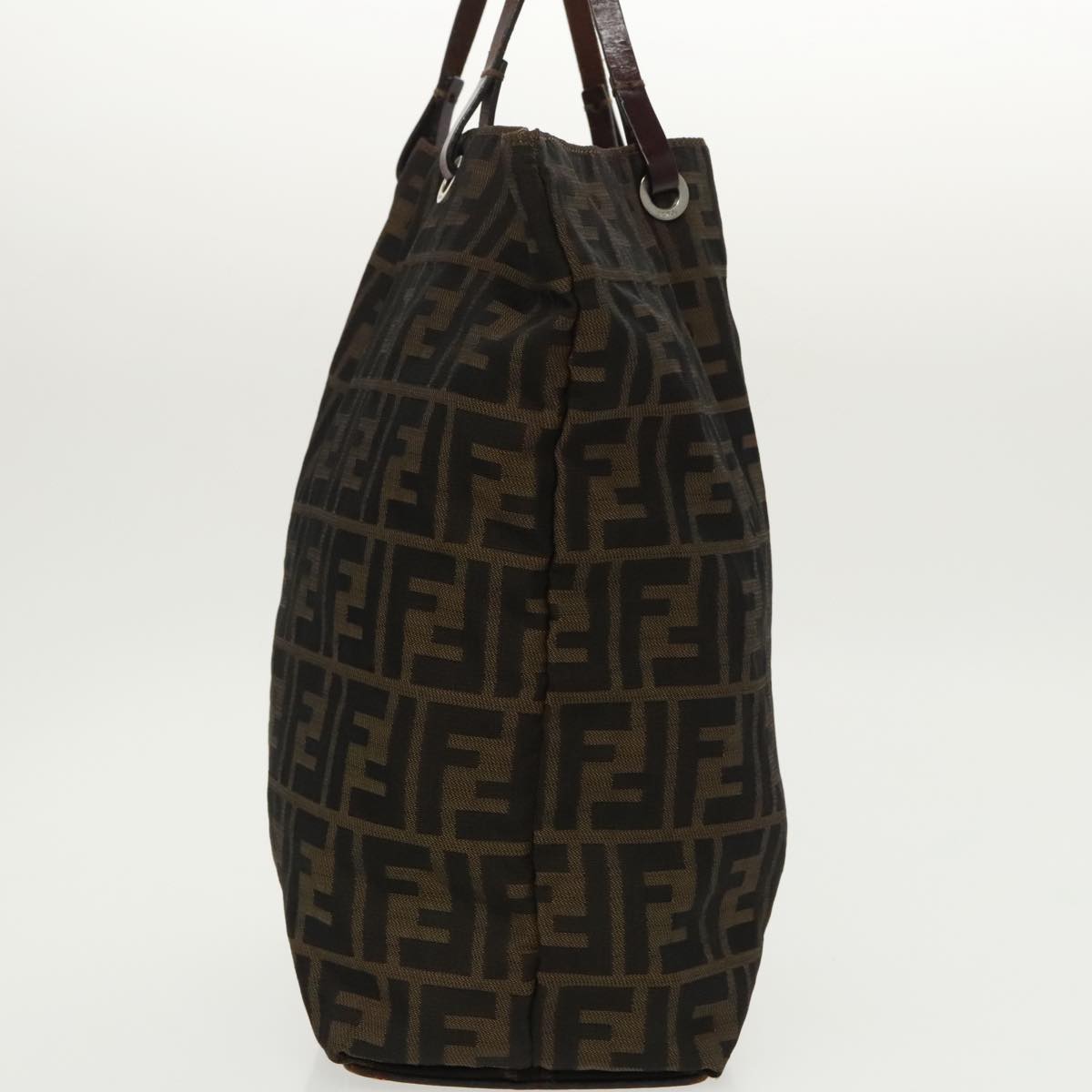 FENDI Zucca Canvas Tote Bag Brown Black Silver ep6371