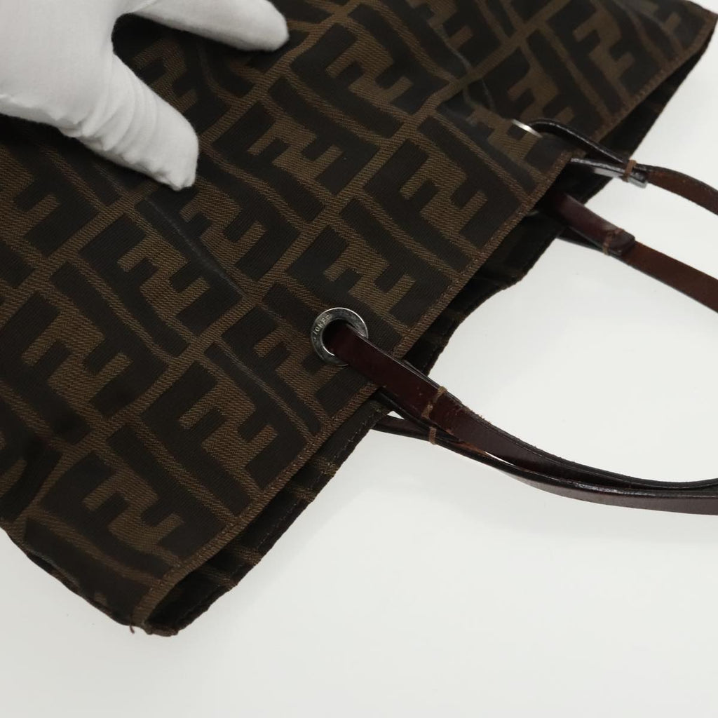FENDI Zucca Canvas Tote Bag Brown Black Silver ep6371