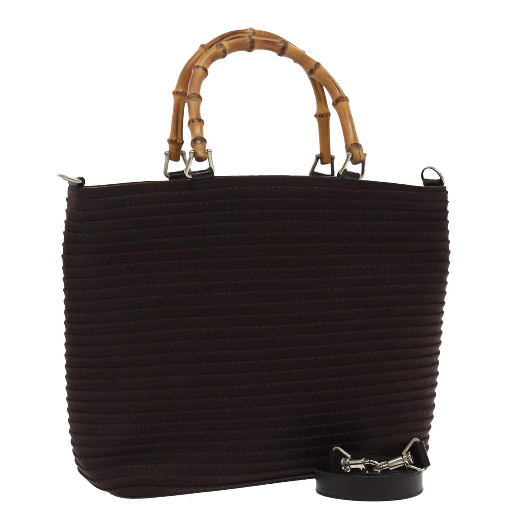 GUCCI Bamboo Hand Bag Nylon 2way Black Silver 000 1998 0540 ep6377