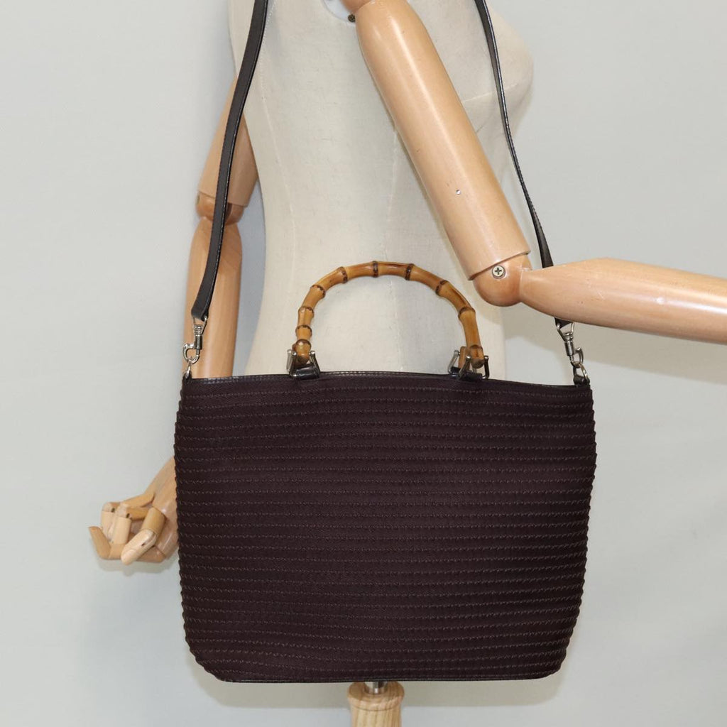 GUCCI Bamboo Hand Bag Nylon 2way Black Silver 000 1998 0540 ep6377