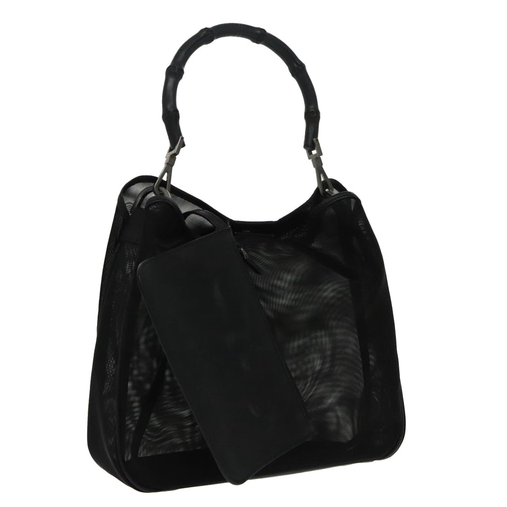 GUCCI Bamboo Mesh Hand Bag Nylon Black 001 5638 ep6383