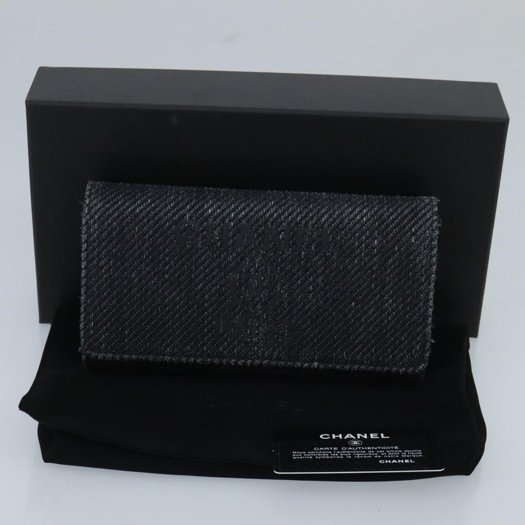 CHANEL Deauville line Long Wallet Canvas Navy Gold CC ep6417