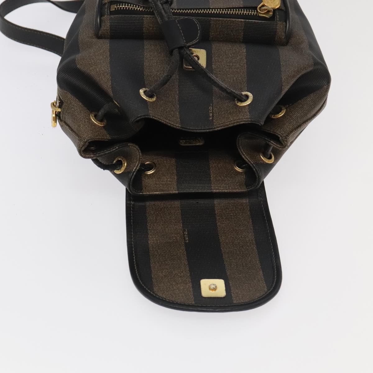 FENDI Pecan Canvas Backpack Brown Black gold ep6437