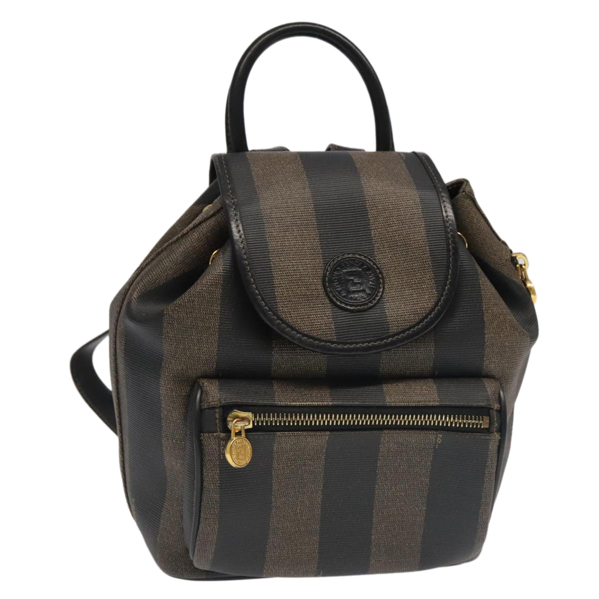 FENDI Pecan Canvas Backpack Brown Black gold ep6437