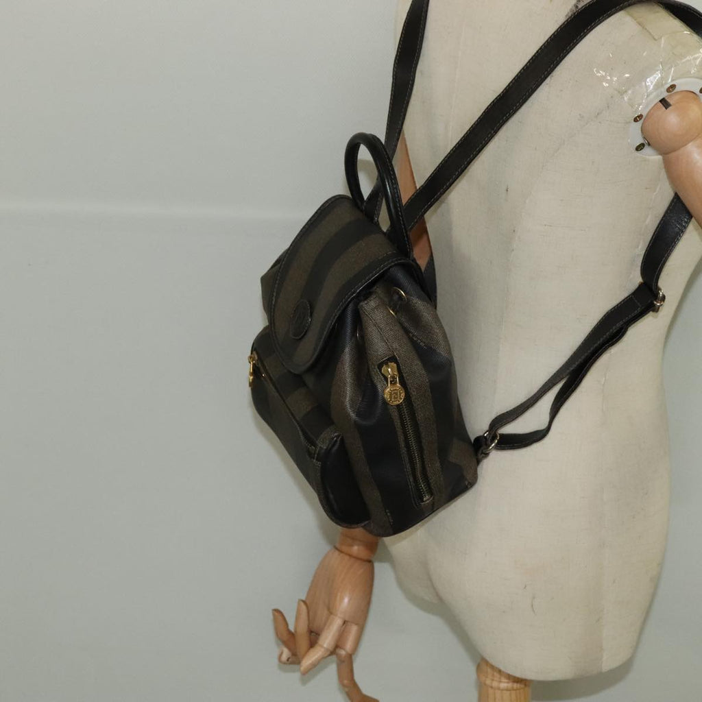 FENDI Pecan Canvas Backpack Brown Black gold ep6437