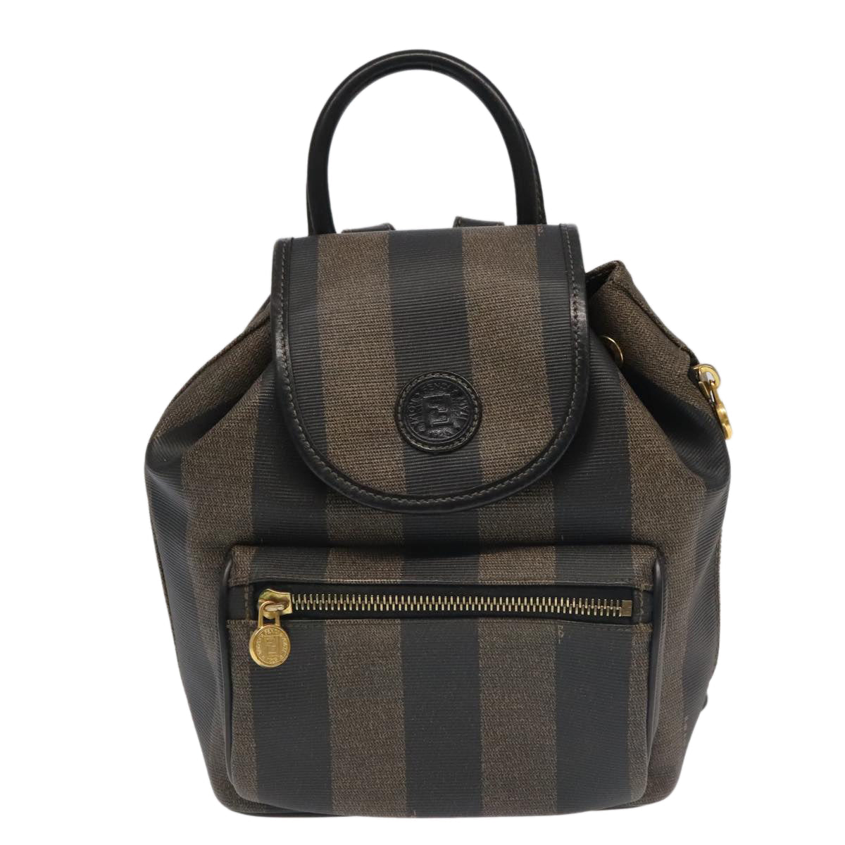 FENDI Pecan Canvas Backpack Brown Black gold ep6437