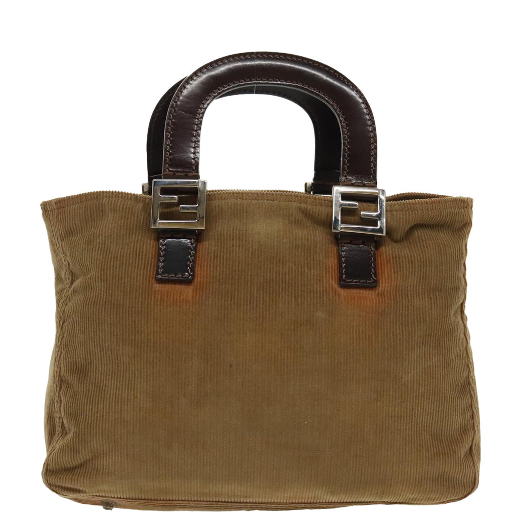 FENDI Hand Bag Corduroy Brown Silver ep6446