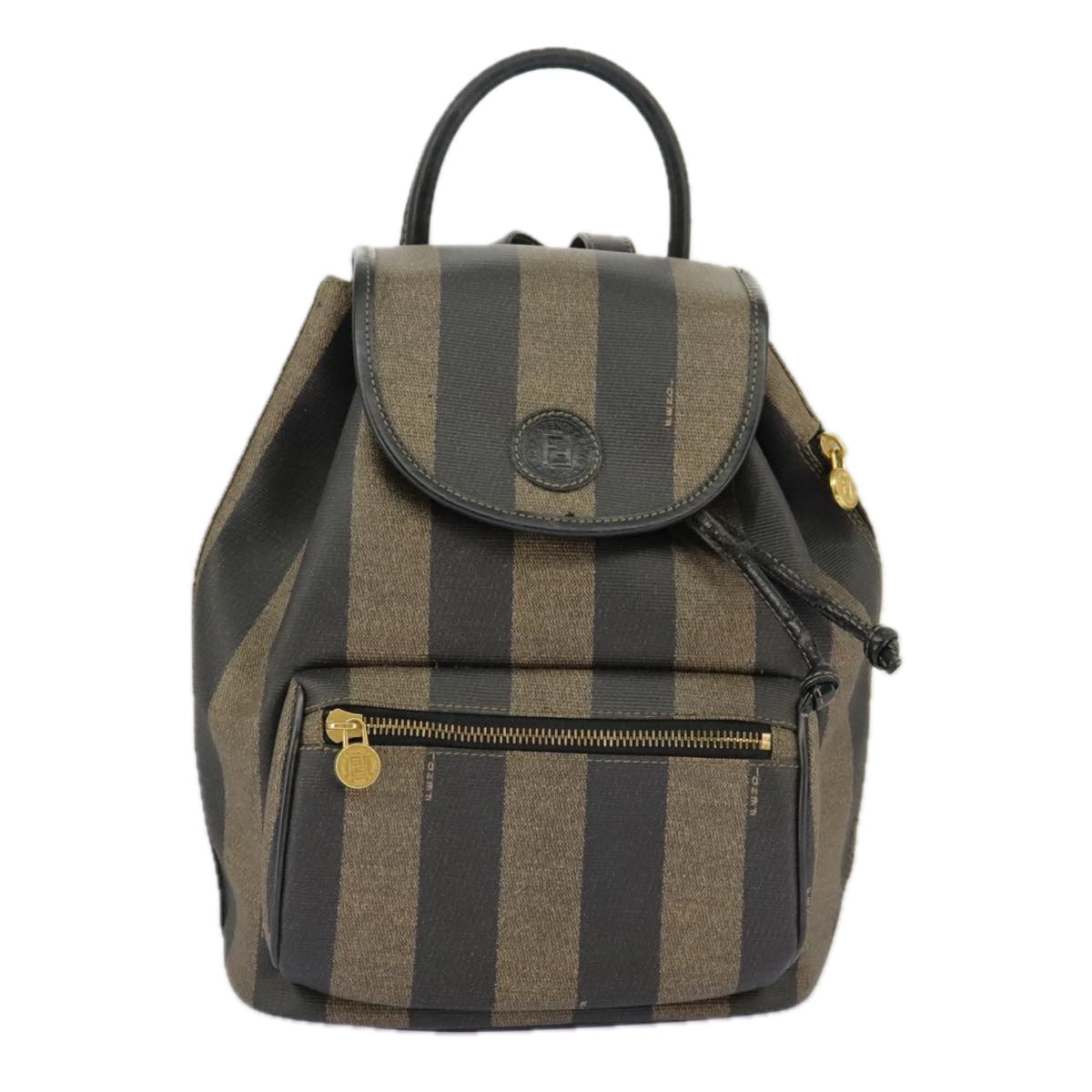 FENDI Pecan Canvas Backpack Brown Black gold ep6451